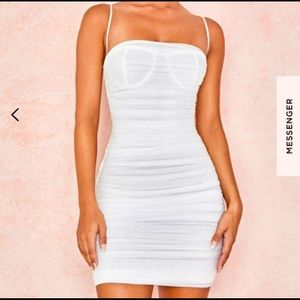 nwot house of cb RUCHED ORGANZA MESH MINI corset DRESS white